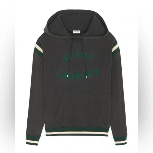 Saint Laurent Other - SAINT LAURENT grey washed cotton green varsity hoodie size Large - NWT